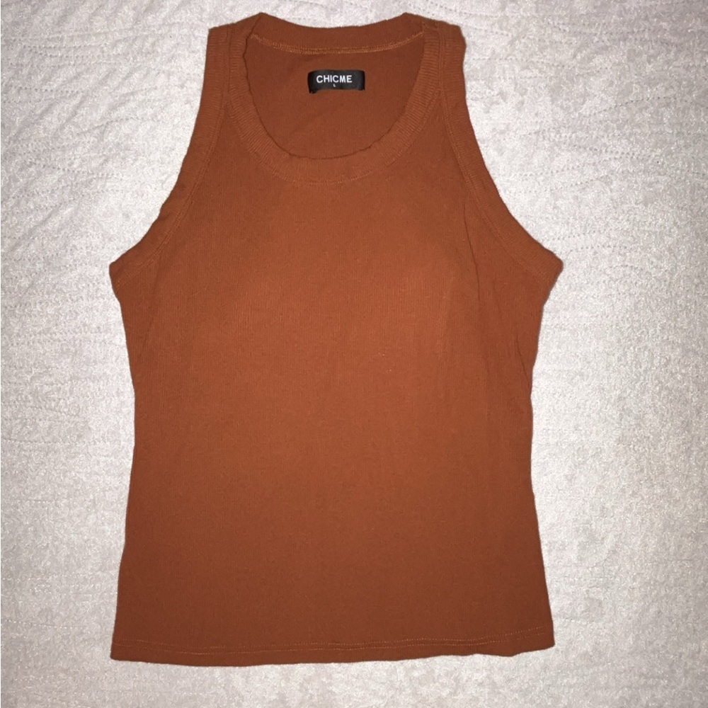 Chicme Ribbed Roundneck Built-in Bra Tank Top.